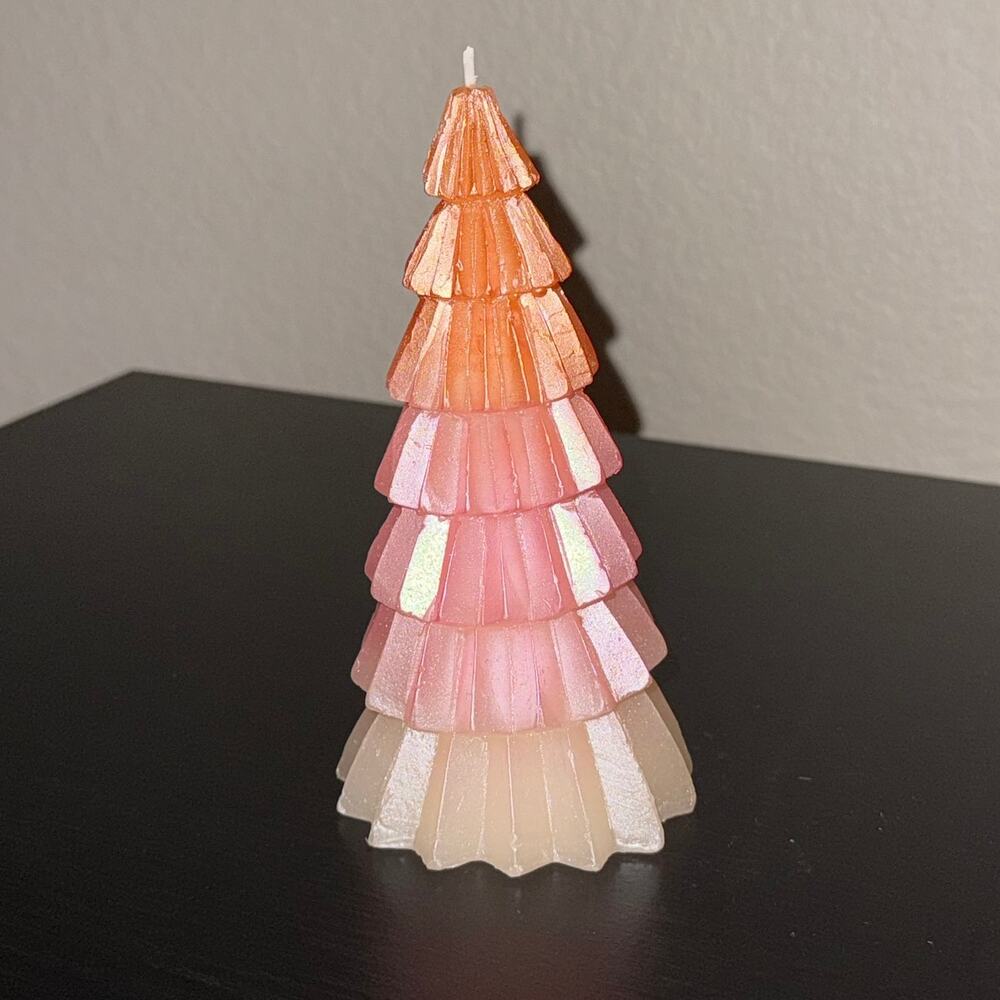 World Market Metallic Pink Ombre Christmas Tree Candle Fluted Tiered Holiday